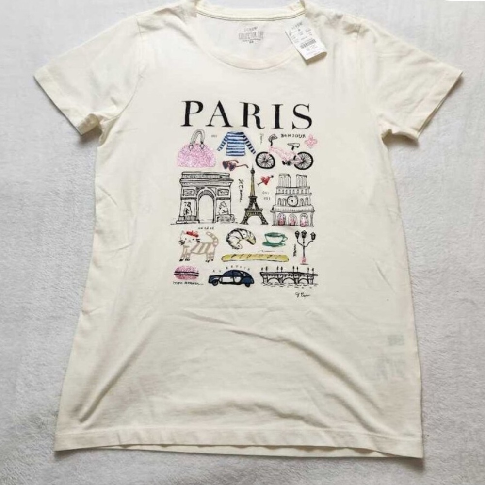 J. Crew White Paris Graphic Tee